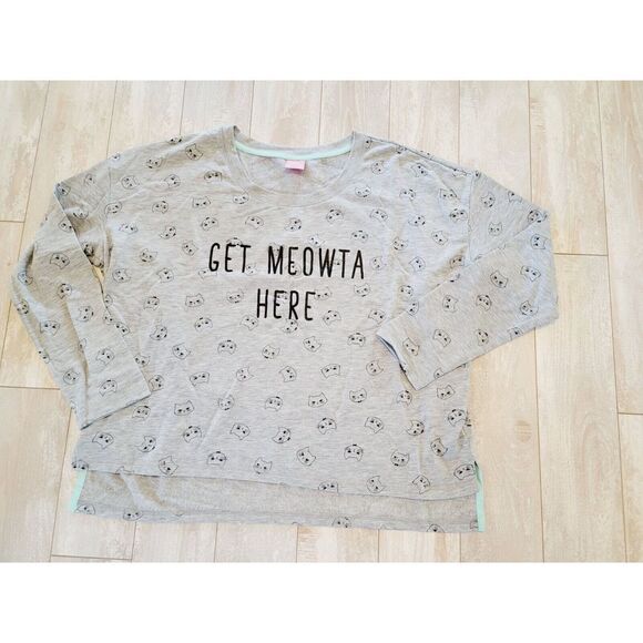Jenni Intimates XXL Sleep Shirt Top Night Gown‎ Gray Cat Theme "Get Meowta Here" - Picture 1 of 6